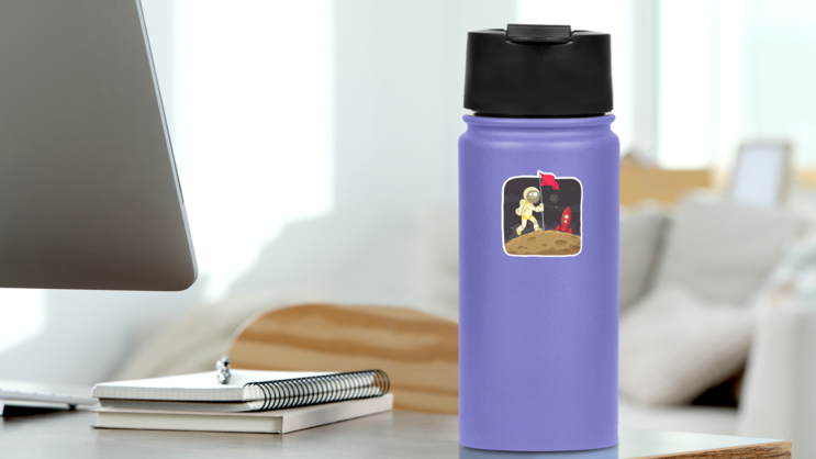 Space Adventurer Claiming the Moon Sticker on a Water Bottle (New) example