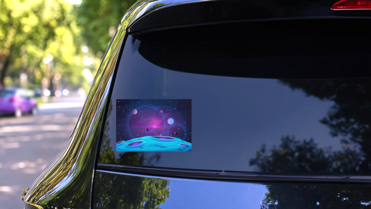 Space And Blue Planet Sticker on a Rear Car Window (New) example