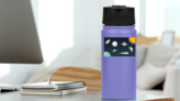 Space Elements Rectangle Sticker on a Water Bottle (New) example