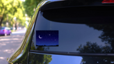 Space Landscape Crescent Moon Sticker on a Rear Car Window (New) example