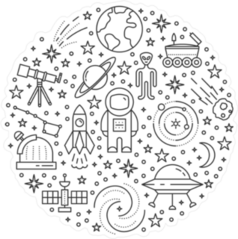 Space Line Icon Collection Circle Sticker