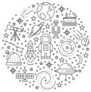 Space Line Icon Collection Circle Sticker