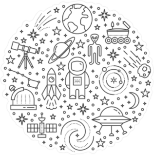 Space Line Icon Collection Circle Sticker