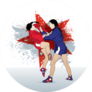 Sparring Of Two Female Wrestlers Illustration Sticker