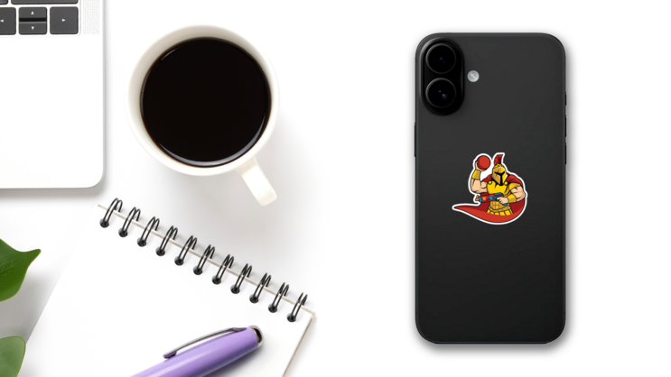 Spartan Dodgeball Sticker on a Phone (New) example