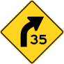 Speed 35 On Curve Right Sticker