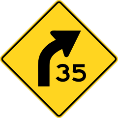 Speed 35 On Curve Right Sticker
