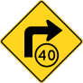 Speed 40 On Right Turn Sticker