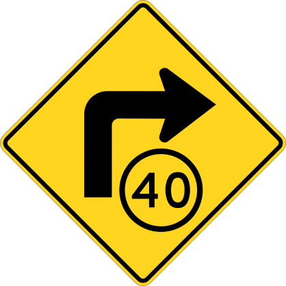 Speed 40 On Right Turn Sticker
