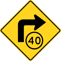Speed 40 On Right Turn Sticker