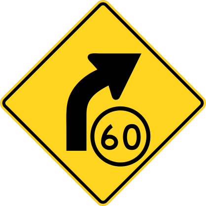 Speed 60 On Curve Right Sticker