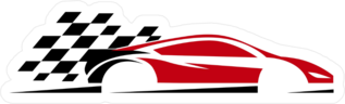 Speeding Race Car Logo With Flag Sticker