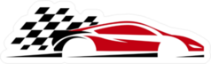 Speeding Race Car Logo With Flag Sticker