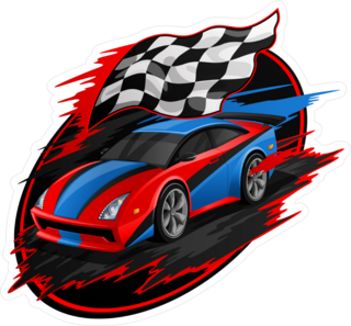 Speeding Racing Car With Checkered Flag Sticker