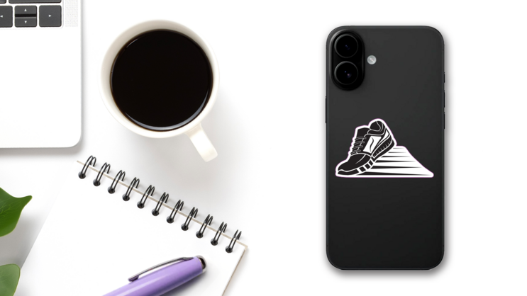 Speeding Running Sport Shoe Sticker on a Phone (New) example