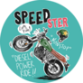 Speedster Slogan With Cartoon Motorcycle Sticker