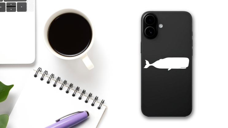 Sperm Whale Sticker on a Phone (New) example