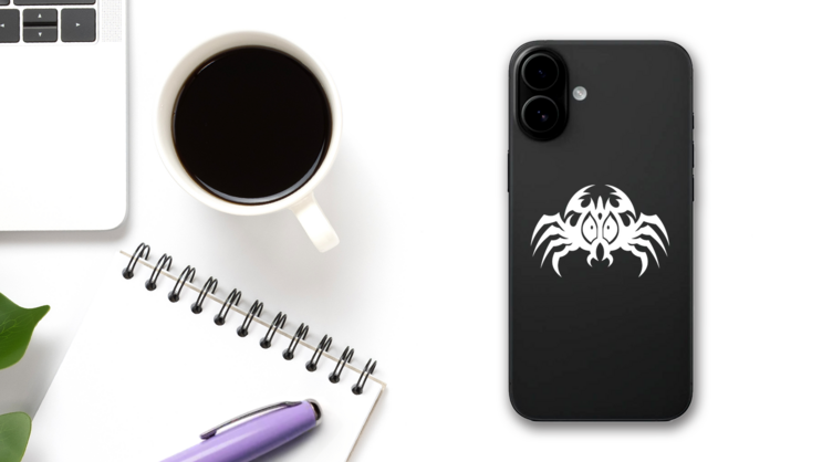 Spider Design Sticker on a Phone (New) example