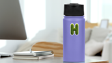 Spiky Grass Font Letter H Sticker on a Water Bottle (New) example