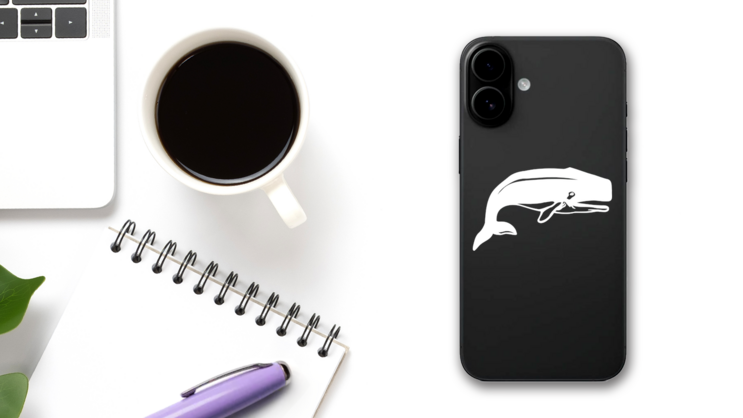 Spirited Whale Sticker on a Phone (New) example