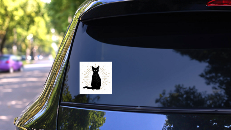 Spooky Black Cat Sticker on a Rear Car Window (New) example