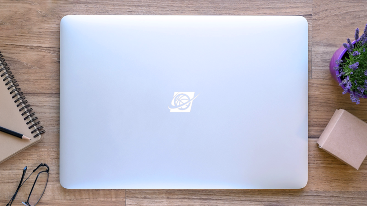 Sport Basketball Logo Icon With Swoosh Transfer Sticker on a Laptop (New) example