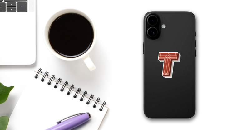 Sport Font, Letter T, Running Track Sticker on a Phone (New) example