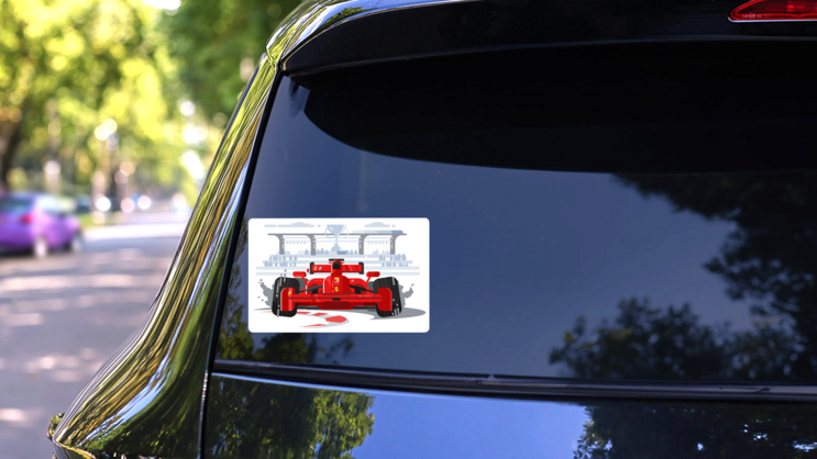 Sports Car In Race Sticker on a Rear Car Window (New) example