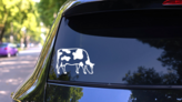 Spotted Cow Sticker on a Rear Car Window (New) example