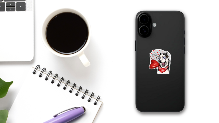 Spread Love Husky Sticker on a Phone (New) example