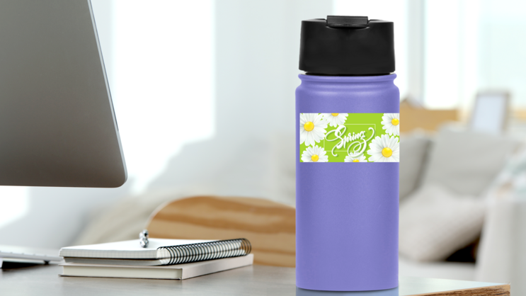 Spring Daisies Sticker on a Water Bottle (New) example
