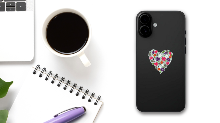 Spring Flower Heart Sticker on a Phone (New) example