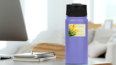 Spring Text With Tulips Sticker on a Water Bottle (New) example