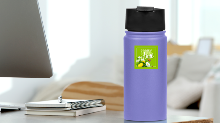 Spring Time With Spring Flowers Stickers on a Water Bottle (New) example