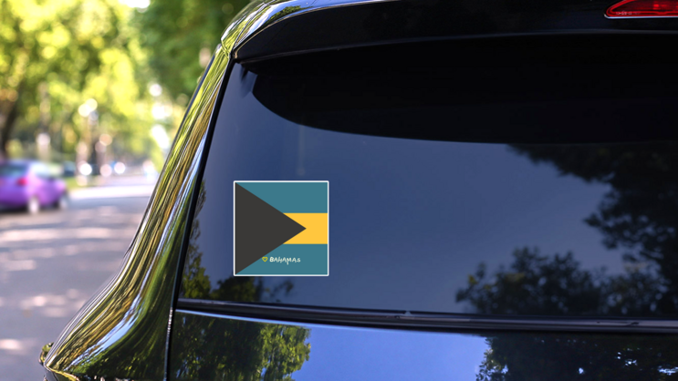 Square Bahamas Flag Sticker on a Rear Car Window (New) example