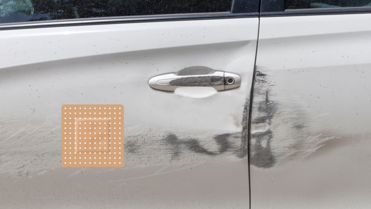 Square Band Aid Bandage Sticker on a Scratched Car example