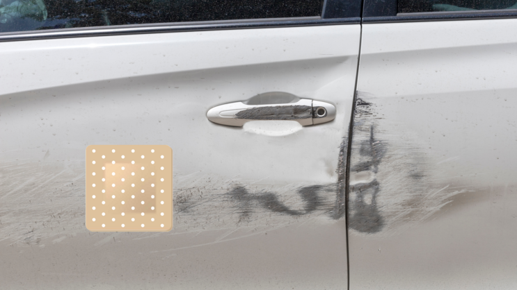 Square Band Aid Sticker on a Scratched Car example