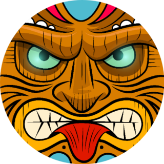 Square Faced Tiki Mask Illustration Sticker