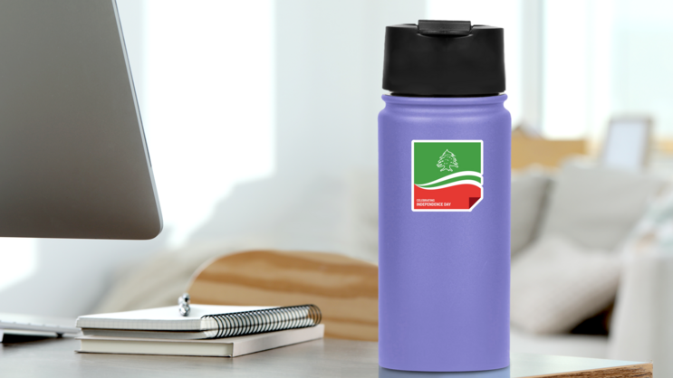 Square Lebanon Sticker on a Water Bottle (New) example