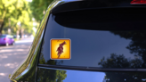 Square Polo Player And Horse Sticker on a Rear Car Window (New) example