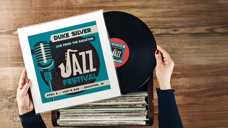 Square Stickers on Vinyl Record Sleeve