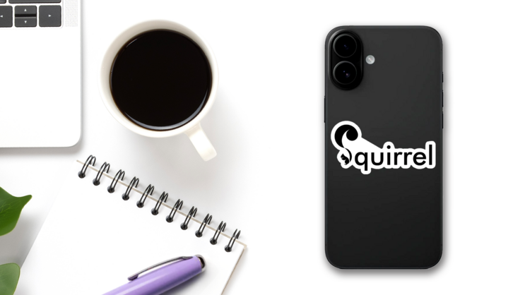 Squirrel Logo Lettering Design Sticker on a Phone (New) example