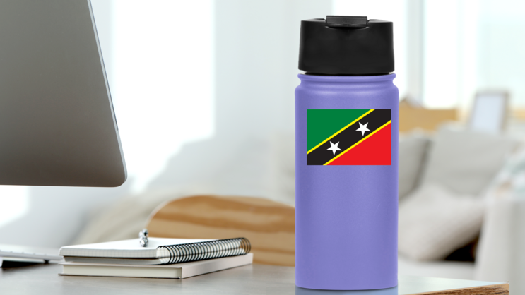 St Kitts and Nevis Flag Sticker on a Water Bottle (New) example