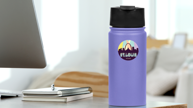 St. Louis Missouri Party Lights Sticker on a Water Bottle (New) example