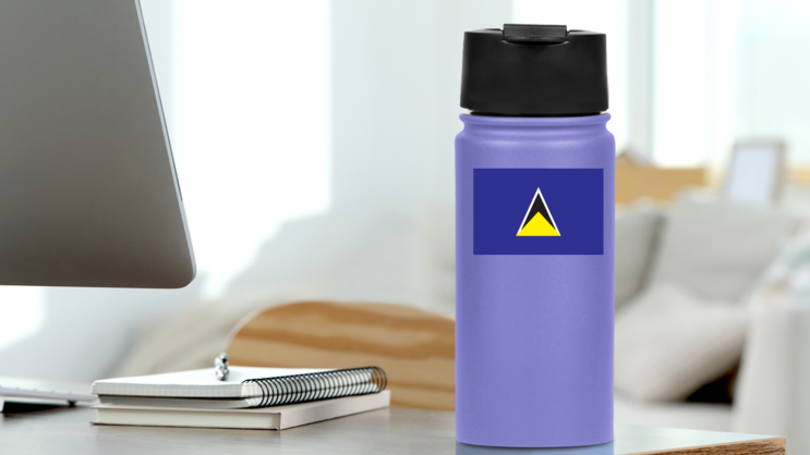 St Lucia Flag Sticker on a Water Bottle (New) example