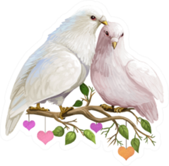 St. Valentines Day Doves Sitting On Branch With Leaves Sticker