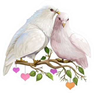 St. Valentines Day Doves Sitting On Branch With Leaves Sticker