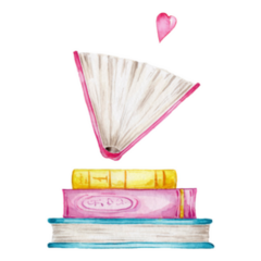 Stack Watercolor Books And Pink Heart Sticker