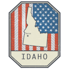 Stamp Map Of Idaho, United States Flag Sticker