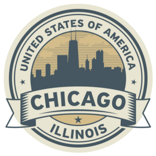 Stamp Or Label With Name Of Illinois, Chicago Sticker